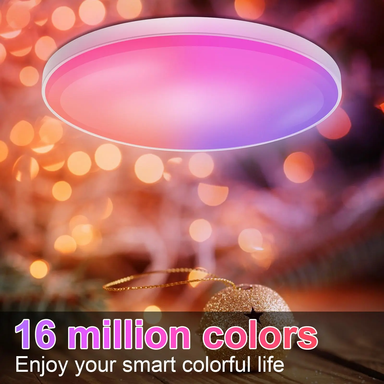 Smart RGB Ceiling Light WiFi LED Flush Mount Fixture with Alexa Google Home Control Music Sync Dimmable 2700K-6500K Color Changing Night Light for Bedroom Living Room 48W