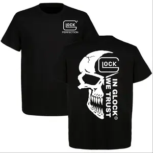 Glock Skull Graphic T Shirt In Glock We Trust Gun Lover Tee Tactical Pistol Shirt 2A Shooting Range Vintage Mens Tee Soft Breathable 100 Percent Cotton Short Sleeve Casual Summer Daily Wear