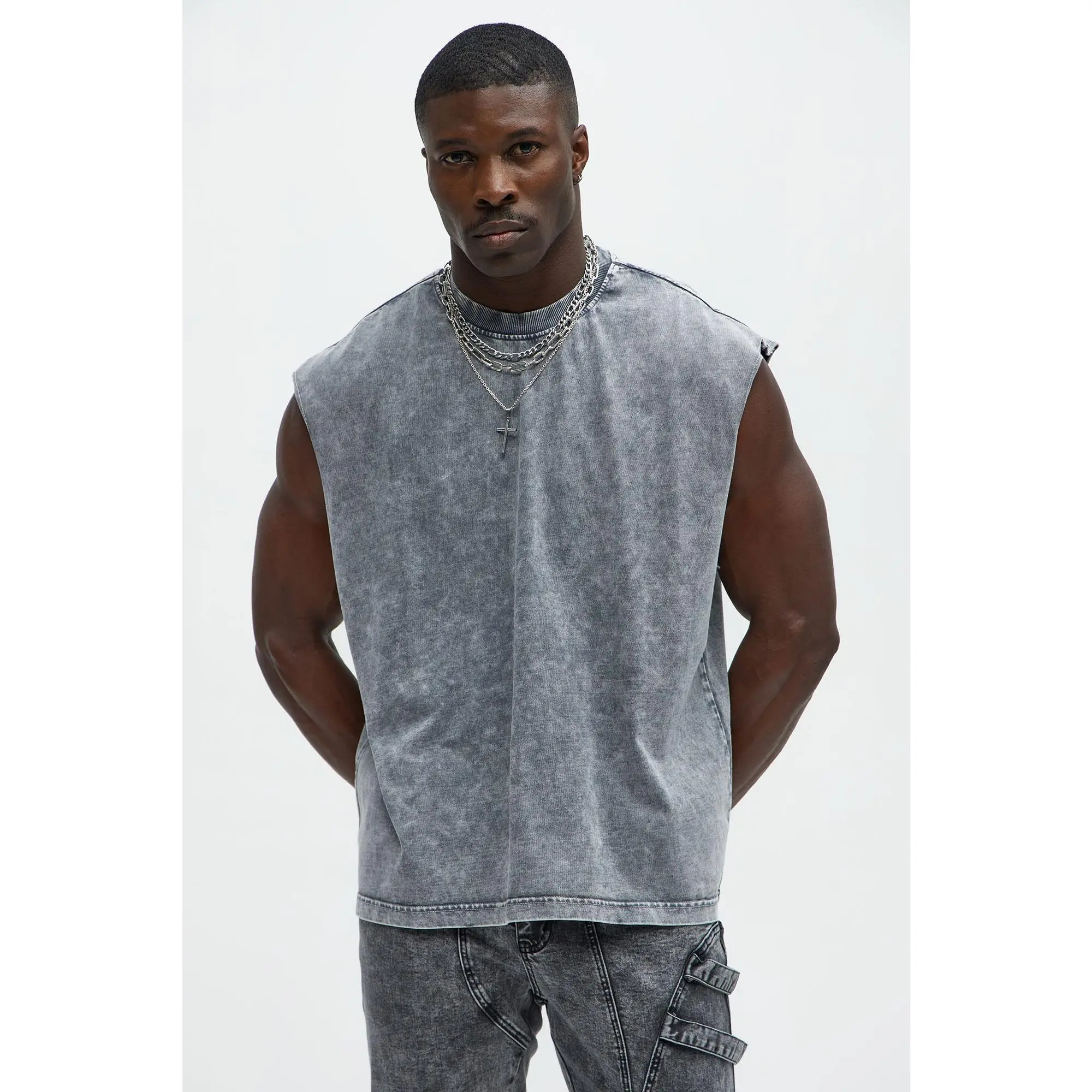 Relaxed Vintage Wash Heavyweight Muscle Tee - Grey/Smoke - TikTok Shop