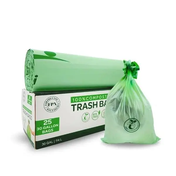 Trash Bags 30 Gallon 25 Pcs 0.67 Mil Compostable Garbage Bag with Handle Tie