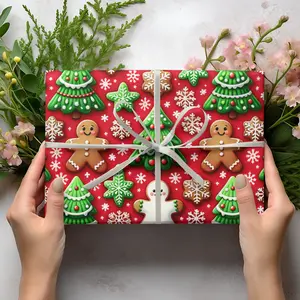 Gingerbread Christmas Wrapping Paper | Festive Holiday Gift Wrap | Sizes 30x36, 30x72, 30x180