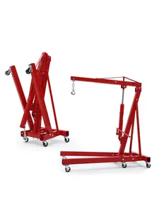 2 Ton Engine Hoist, 4400Lbs Heavy Duty Folding Cherry Picker Engine Lift With 6 Casters, Hydraulic Shop Crane Lifter Cherry Picker For Garage, Workshop, Factory, Red