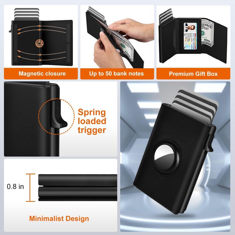 Mens Wallet Card Holder, Smart Pop-Up Leather Card Holder Wallet, Quick Access, RFID Blocking Slim Minimalist - 6-9 Card Capacity & Cash Slot