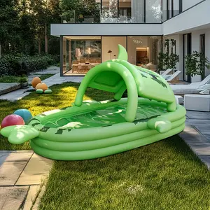Shark-themed Large Inflatable Swimming Pool with Detachable Awning - Durable PVC, Suitable for 1-6 People