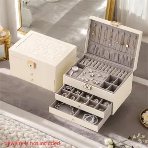 Jewelry Storage Box, 3-layer Jewelry Organizer with 2 Drawers, Dustproof Organizer Boxes, Multi-grid Jewelry Storage Box for Ring Earrings Bracelets Necklaces