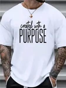 Casual Graphic T-Shirt, Casual Crew Neck Short Sleeve Tee, Breathable Cotton Fabric, Slight Stretch, Summer Fashion Top, Regular Fit, Summer Trendy T-Shirt