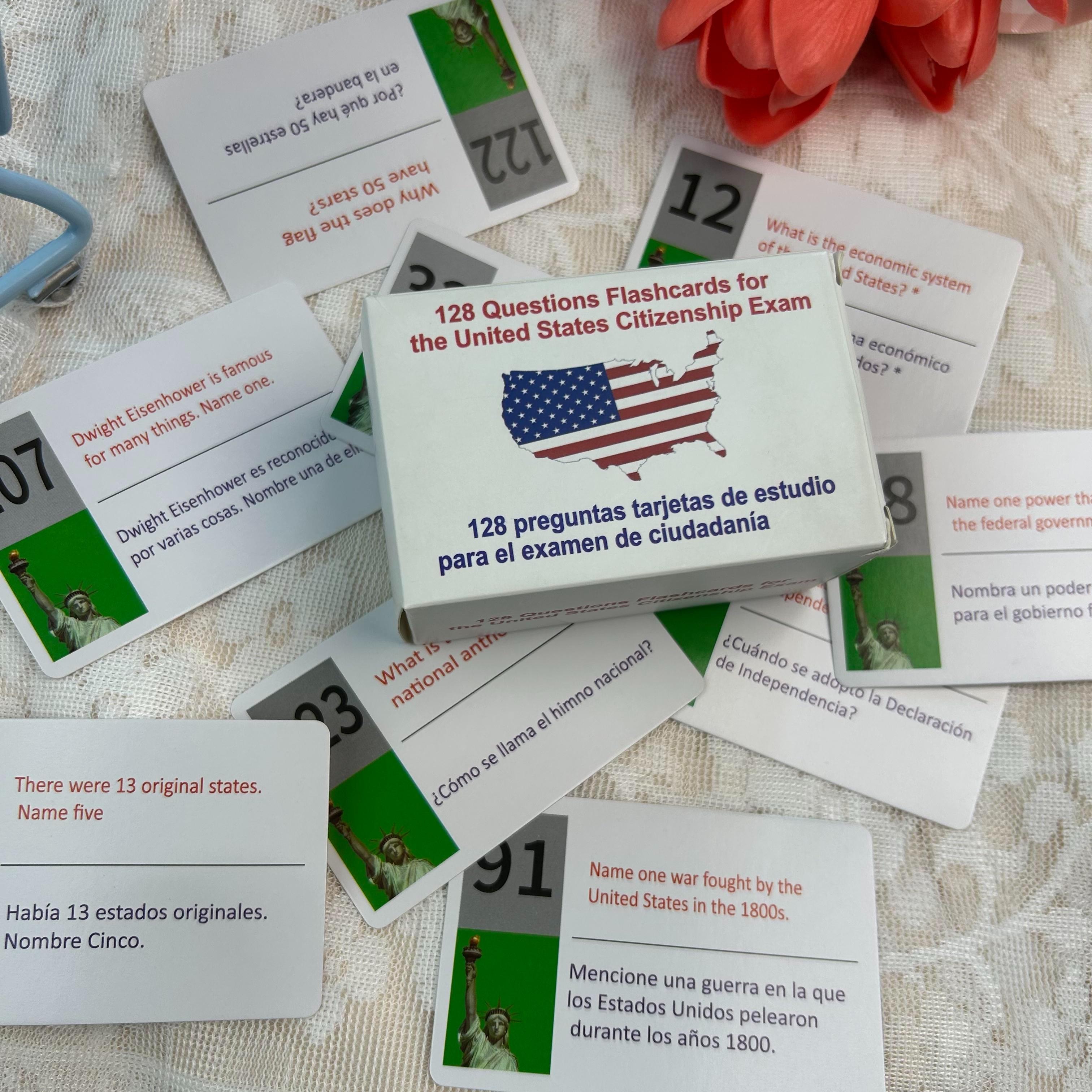 Tarjetas para La Ciudadania De Las 128 Preguntas U.S. Citizenship Flash Cards English Spanish US Civics Test Combo Set with Bilingual Booklet
