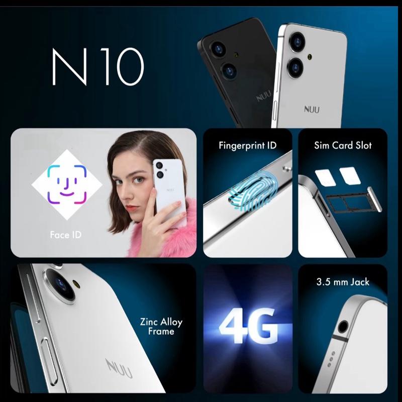 NUU N10 Unlocked Android Smartphone 6.6" 90Hz Display 8GB RAM 128GB Storage Black Phone with 18.96 Wh Lithium-Ion Battery