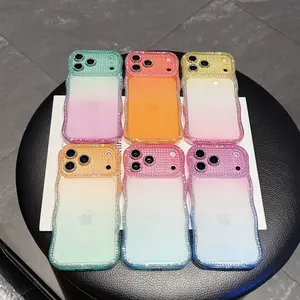 Unisex Phone Case for Apple Devices, Handmade Rhinestone Design, Gradient Wave Pattern, Unique Style, Compatible with iPhone 17-14 Series