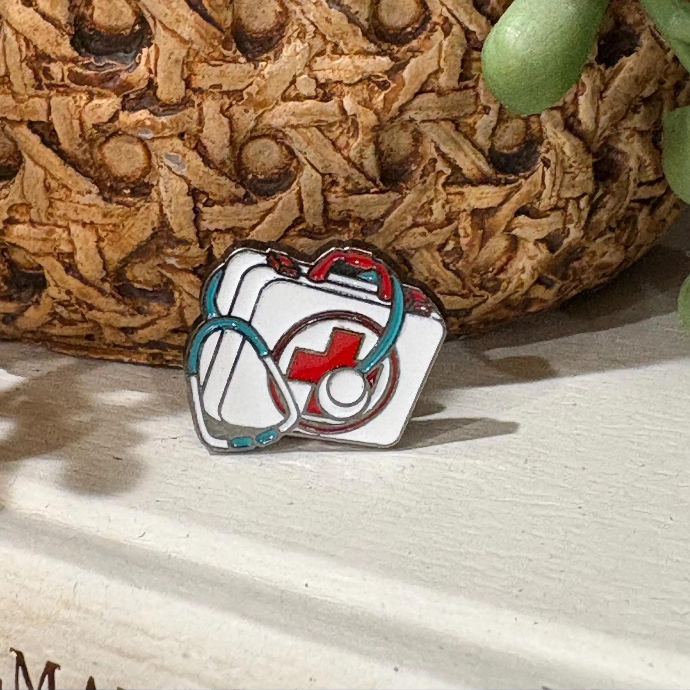 First Aid Kit Enamel Pin: Stethoscope Medical Lapel Badge