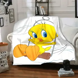 Little Yellow Duck Flannel Throw Blanket - Soft Polyester Fiber All-Season Universal, Signature Design, Yellow and Blue Cartoon Pattern, Suitable for Bed, Sofa, Camping, Travel - Ideal Birthday and Holiday Gift for Fans