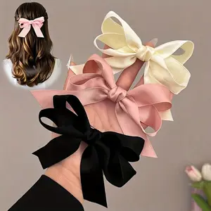 3PC Chic Bow Hair Clip, Beige, Pink, And Black - Cute Fabric Accessories For Women And Girls, Perfect For Casual Wear Or Vacation, Cute Hair Clip