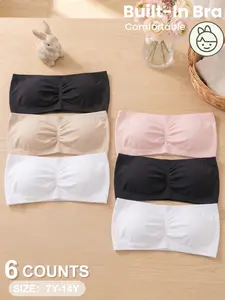 Girls' Strapless Tank Top Bra, Removable Pads, No Underwire, High Stretch Breathable, All Seasons, Ages 7-14, Casual Style