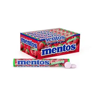 Mentos Chewy Mint Candy Roll, Strawberry, Non Melting, Party,15 Count (Pack of 1)