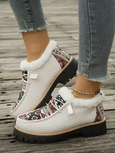 Women's Cross-Border Plus Size Loafers, Warm Thick Winter Shoes, Thick Sole One-Step Boots, British Style Leather Short Boots, Round Toe Boots, Casual Warm Boots