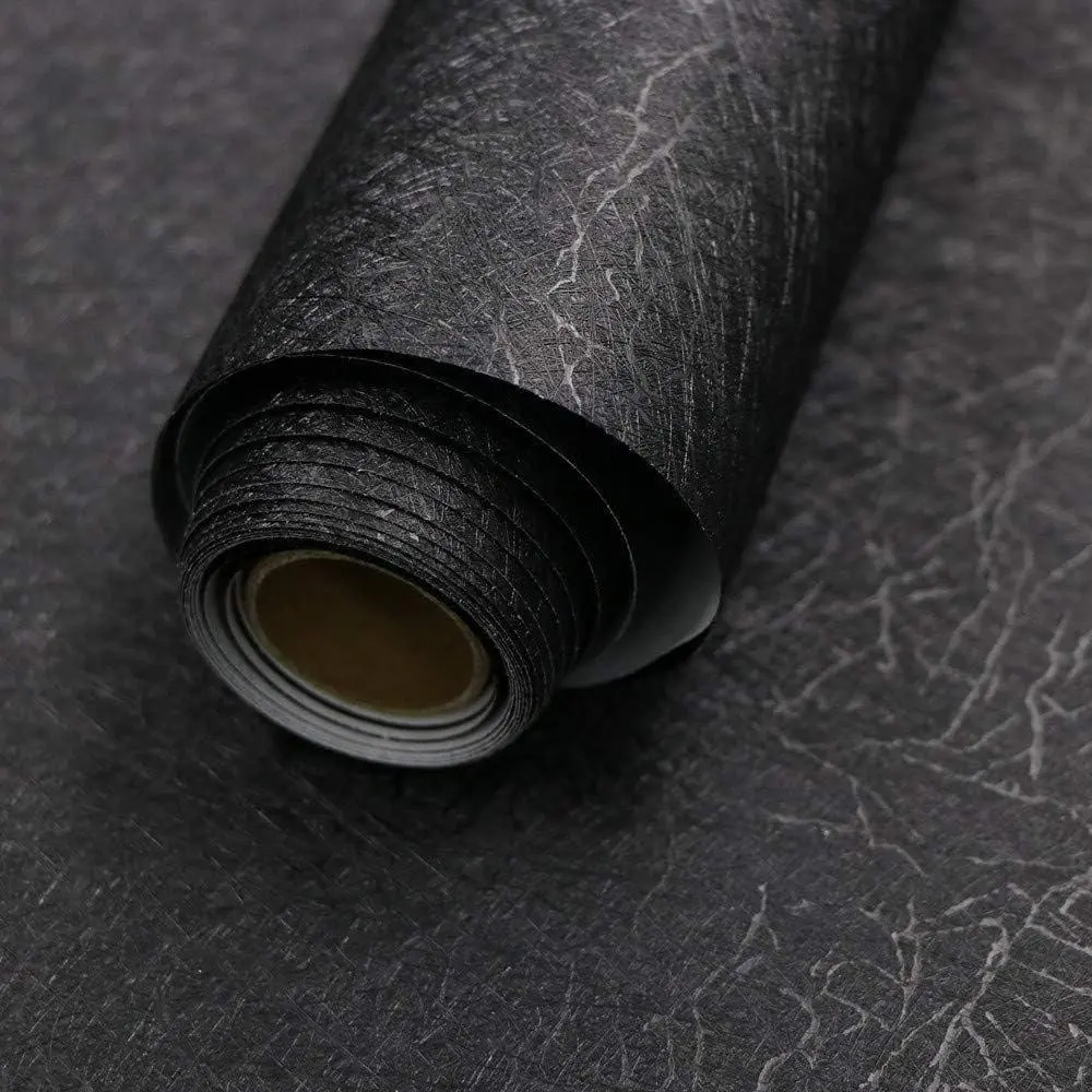 15.7"x118" Textured Modern Black Embossed Silk Peel-and-Stick Wallpaper, Glue-Free Removable Waterproof Durable Vinyl Contact Paper for Kitchen Cabinets, Apartments, Renter-Friendly Easy-Maintenance Home Decor