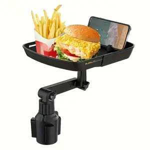 3-in-1 Car Cup Holder Tray & Phone Mount — Dual Expandable Base, Adjustable Rotating ABS Stand
