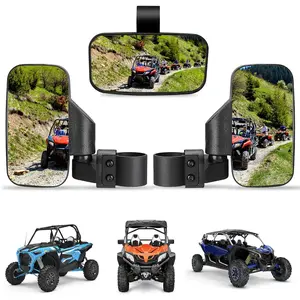 Side Mirrors And Center Mirror with 1.6" to 2" Roll Bar Cage, Adjustable Rear View Side Mirrors For Polaris RZR,Zforce,Commander Maverick X3,Viking,Rhino,Teryx