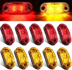 10Pcs 2.5 Inch LED Trailer Lights 2 Diode Waterproof LED Trailer Side Marker Oval Signal Running Lights for Truck Boat Rv (Amber, Red)