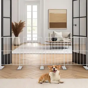 17" Metal Freestanding Pet Gate, 4-Panel Expandable Dog Fence (10.6"-49") with Tool-Free Setup, Indoor/Outdoor Barrier for Small Dogs, Multi-Pack for Unlimited Extension