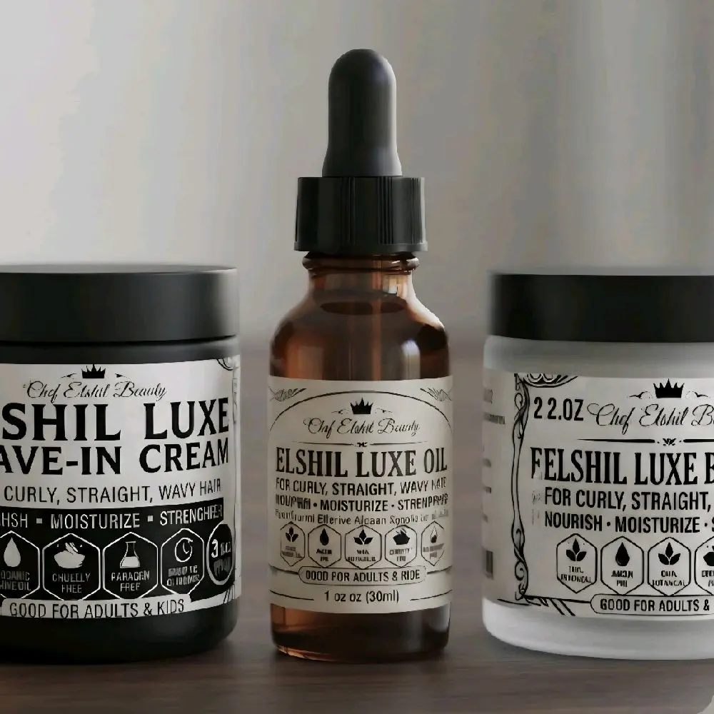 ELSHILUXE Sample Set Healthcare Essential Oil, Butter & Leave-In Cream for Curly, Straight & Wavy Hair