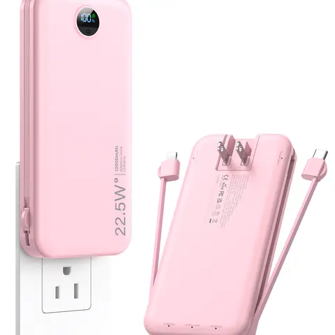 Diamuar 12000mAh Ultra-Thin 2-in-1 Fast Charger Power Bank (AC-02D) - Built-in Cables, USB Type-C & AC Plug Wall Charger, 22.5W Fast Charging, Smart LED Display, 3 Ports, Compact EDC for Smartphone, Mobile Devices, Back to School Essential techvibes