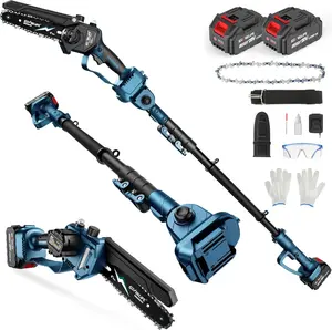 2-in-1 Electric Pole Saw, Cordless Pole Saw & 6 Inch Brushless Mini Chainsaw with 2x 4.0Ah Battery, Pole Saws for Tree Trimming, 15-Foot Reach Extension Pole for Tree Branches Wood Cutting