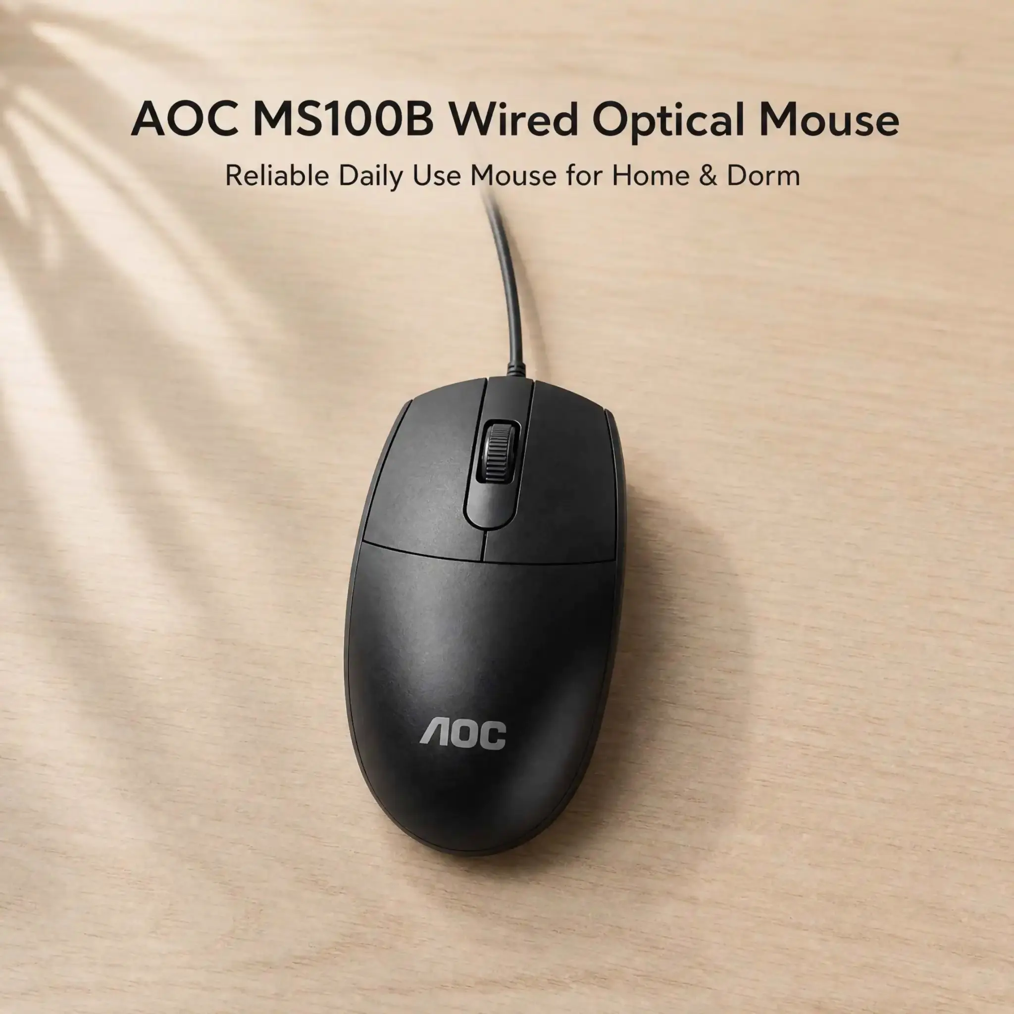 AOC Wired USB Mouse, 1200 DPI Optical Tracking, 3-Button Ergonomic Mouse, 1 Million Click Lifespan, 1.5m Durable Cable, Lightweight 70g Mouse for PC, Laptop, Office, Home,back to school,back to school haul