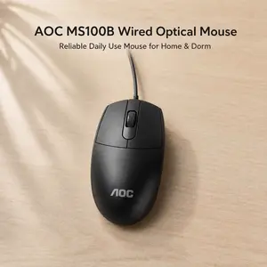 AOC Wired USB Mouse, 1200 DPI Optical Tracking, 3-Button Ergonomic Mouse, 1 Million Click Lifespan, 1.5m Durable Cable, Lightweight 70g Mouse for PC, Laptop, Office, Home