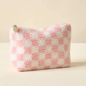 Pink Checkered Teddy Pouch