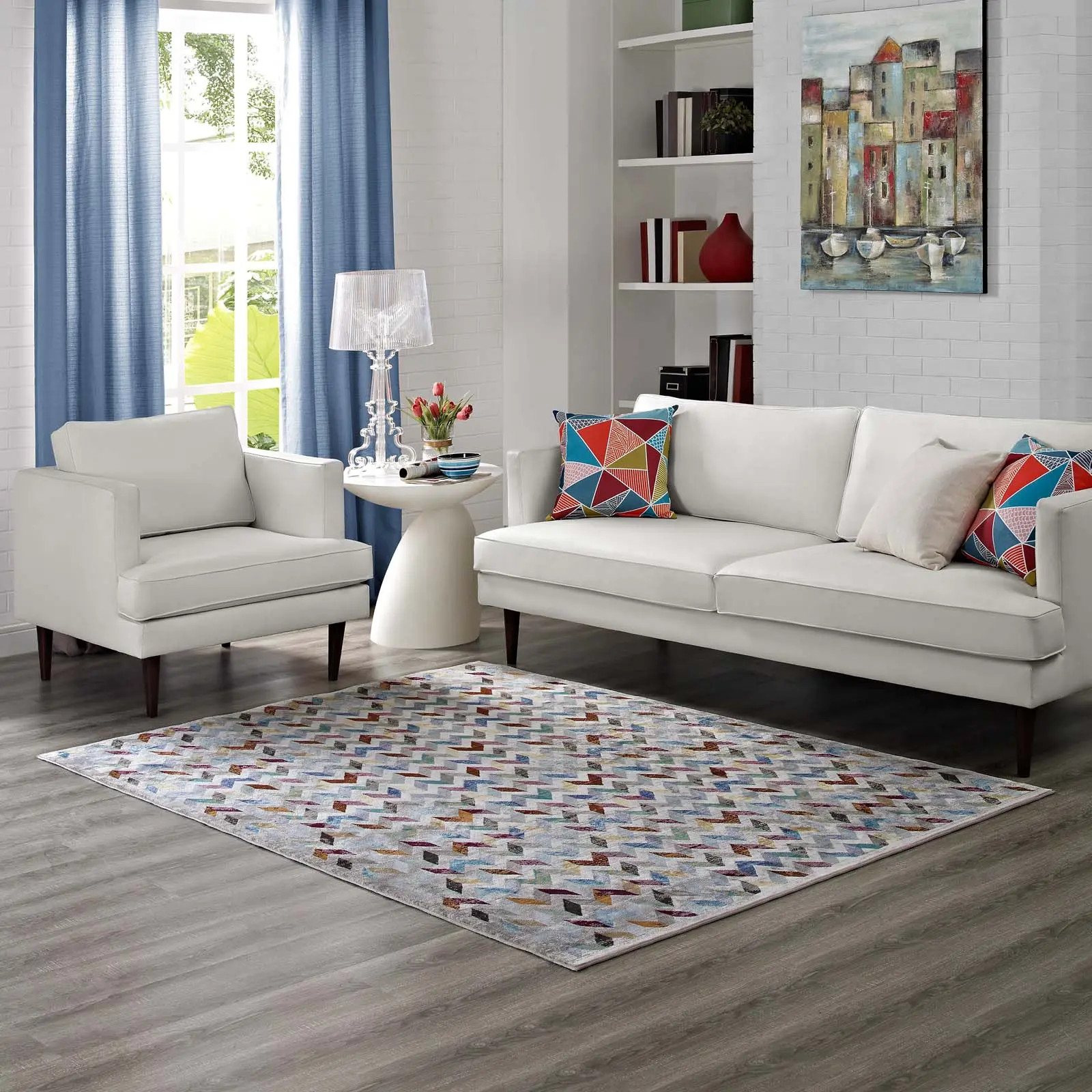 Modway Gemma Chevron Mosaic 5x8 Area Rug, Multicolored Geometric Kitchen & Living Room Home Decorative Rug, Geometric Kitchen Rug, Home Decorative Rugs