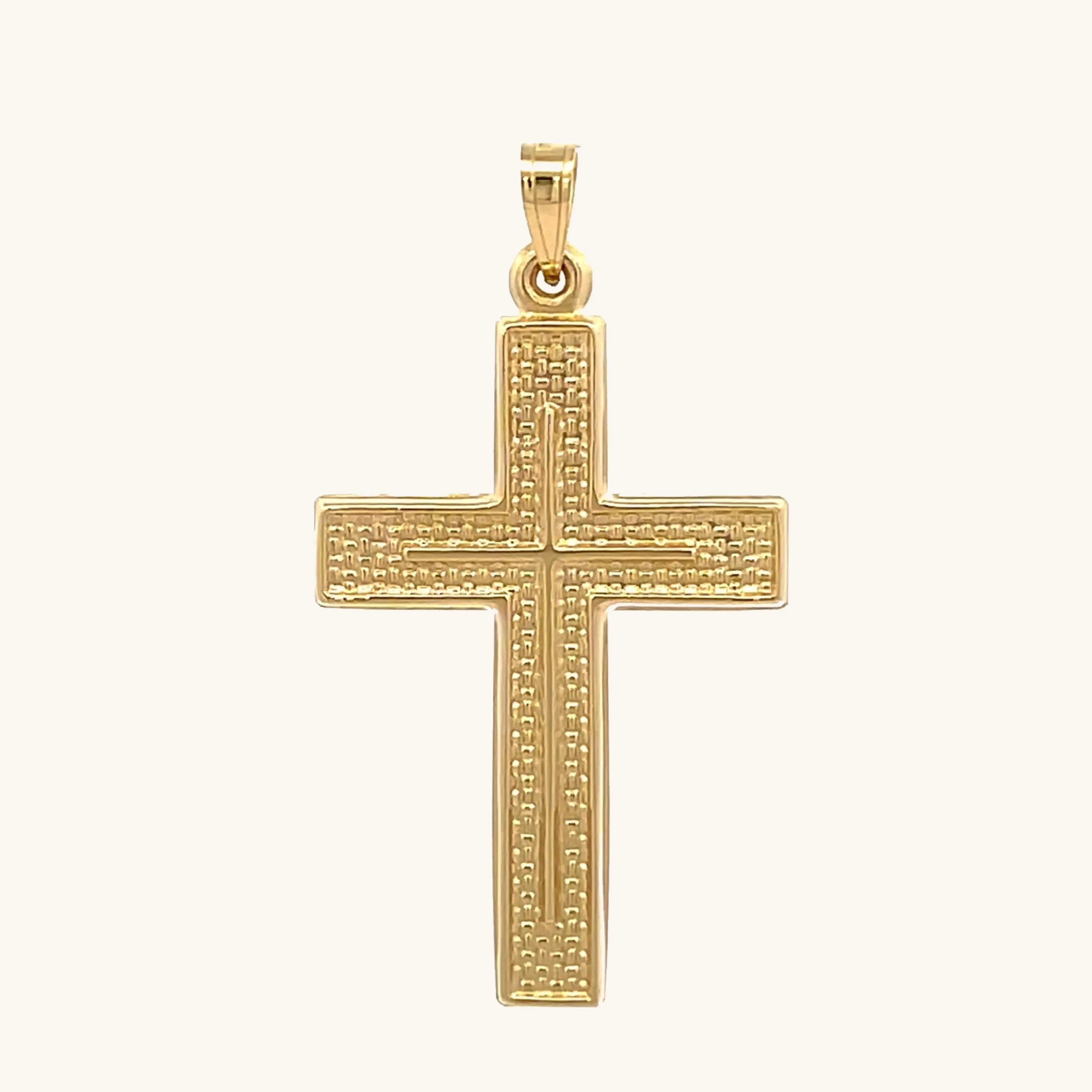 14K YELLOW GOLD WEAVE TEXTURED CROSS