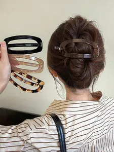 Plain & Leopard Pattern Hair Clip, French Hair Clips, Claw Clips, Casual Simple Hair Accessories for Women & Girls, Minimalist Headwear Suitable for Thick Hair, Flat Claw Clips