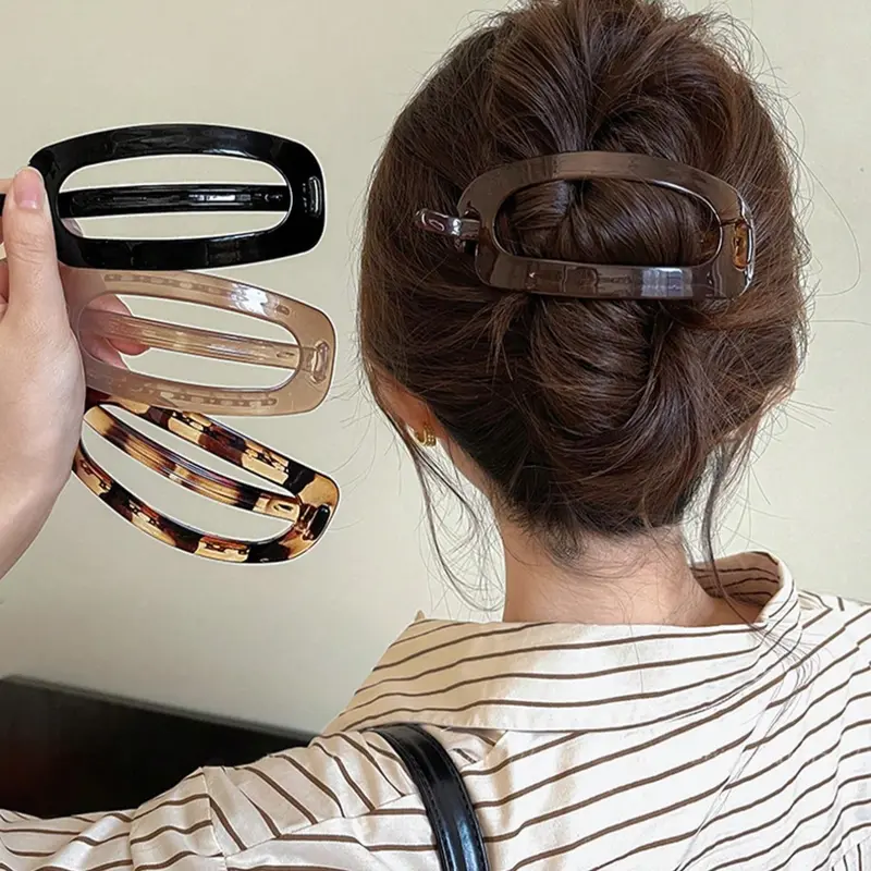 Plain & Leopard Pattern Hair Clip, French Hair Clips, Claw Clips, Hair Claws Set, Casual Simple Fashion Hair Accessories for Women & Girls, Minimalist Headwear Suitable for Thick Hair, Flat Claw Clips, Hair Clip Set