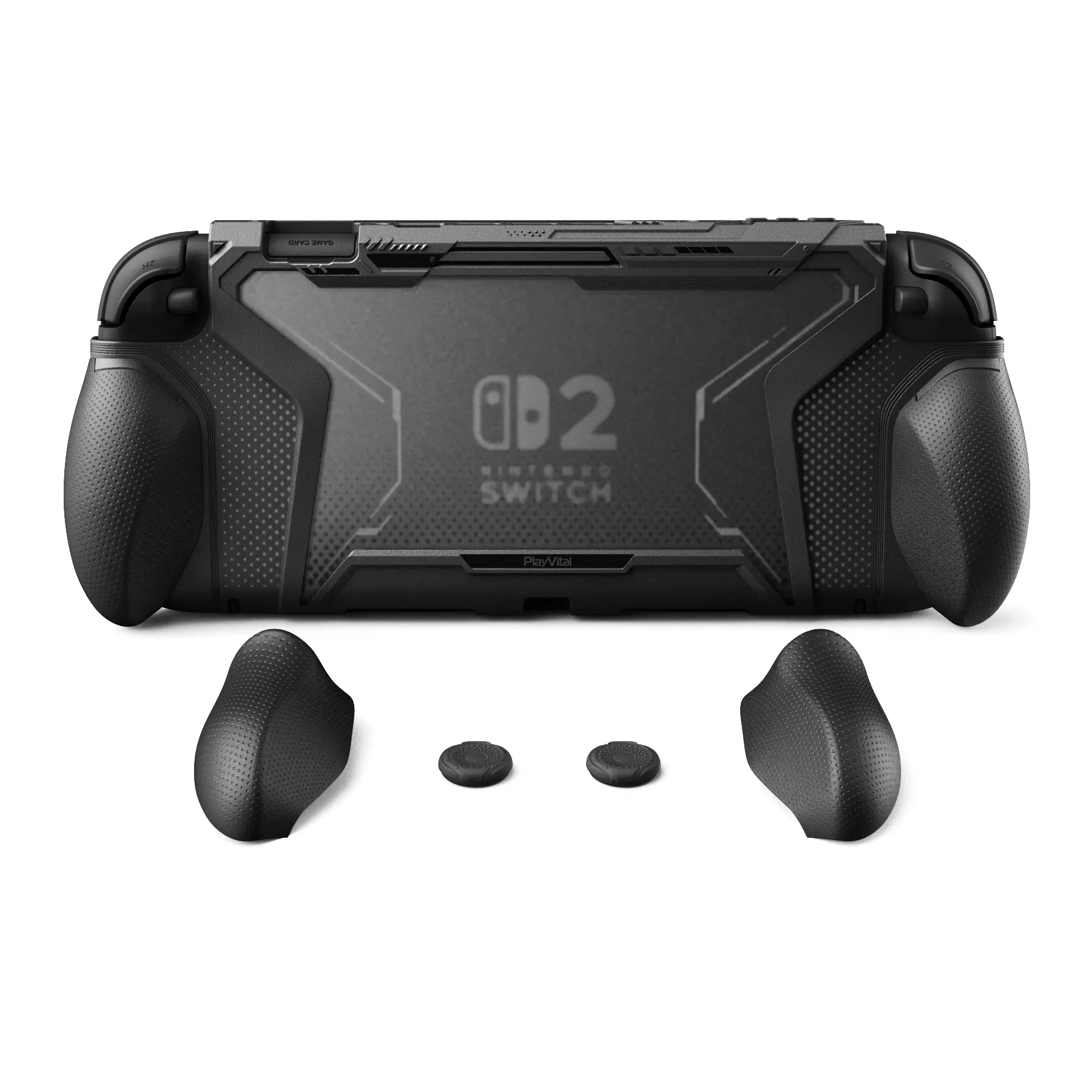 playvital for Switch 2 Beyond-Grip Protective Case, Interchangeable FPS/Omni Ergonomic Grips + Military-Grade Drop Dockable Cover + 2 Joystick Caps for Nintendo Switch 2 - Black Protection Console