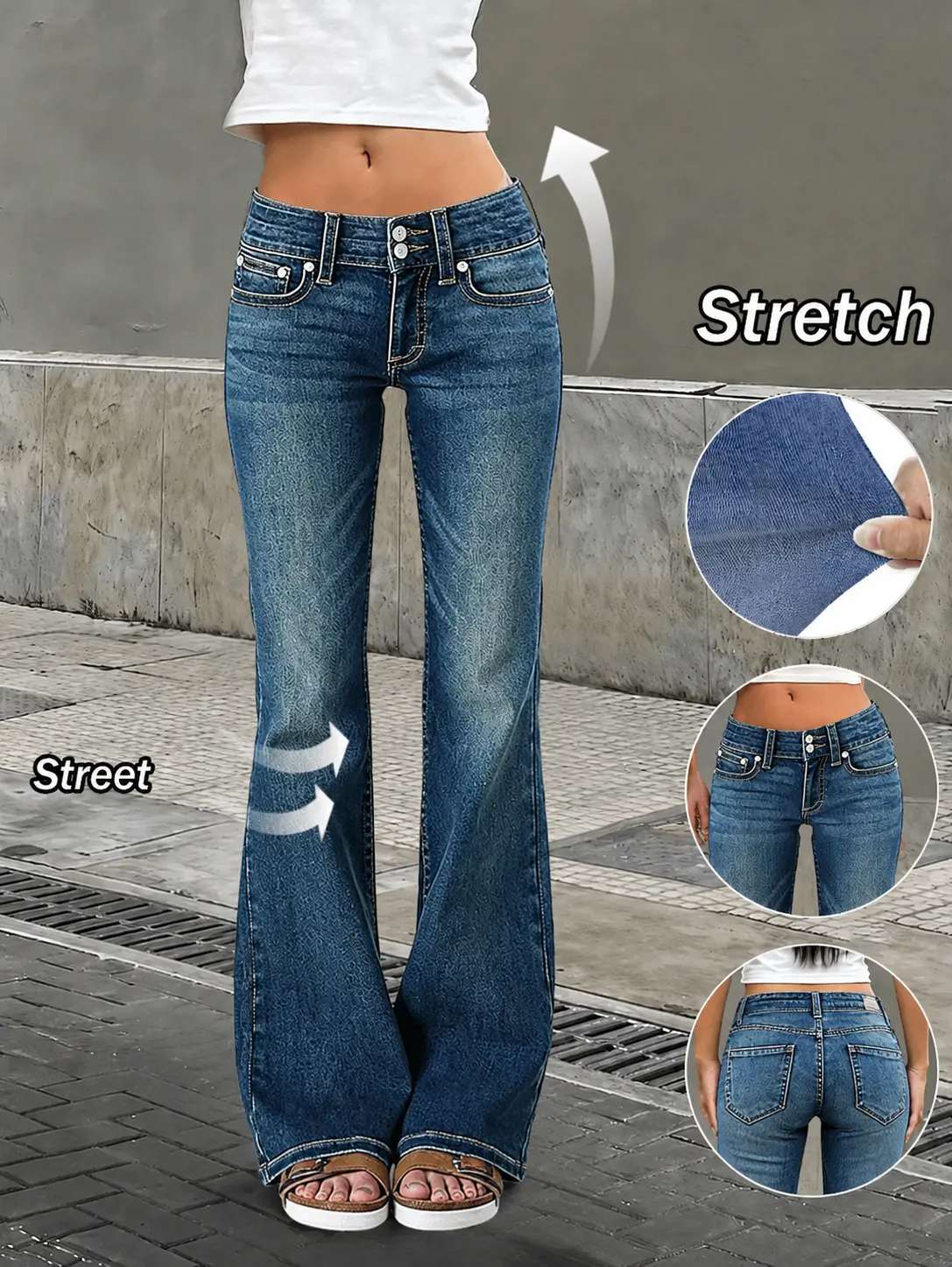 Women's Mid-Rise Bootcut Jeans - Stretch, Slim Fit, Vintage Washed Denim Pants for Casual Wear | Womenswear Bottoms, Bottom