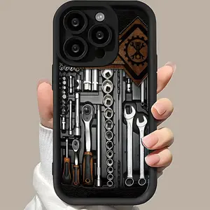 Creative Repair Wrench Tool Pattern Matte Phone Case, Suitable for iPhone 17 Air/16 Plus/15 Pro Max/14 Pro/13/12/11/XS Max/X Phone Case, Ideal Gift for Christmas for Family, Friends, Lovers, Boyfriend, Girlfriend