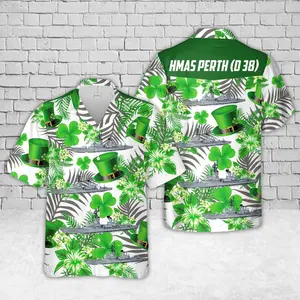 Royal Australian Navy HMAS Perth (D 38) Hawaiian Shirt, Hawaiian Shirt for Men Dad, St. Patrick's Day, Trendy Hawaiian Shirt for Men and Women, All over Print Hawaiian Perfect for Beach, Vacation, or Casual Summer Outfit