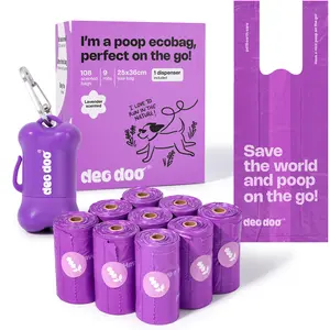 Dog Poop Bags with Handles 9 Rolls 108 Counts Big Sizes Leak Proof and Extra Thick Waste Bags Refill Rolls for Walking Small Medium Large Dogs Cats Litter With Holder Lavender Scented