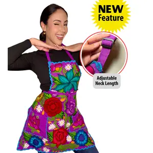 Mi Agenda Purple Embroidered Kitchen Apron Adjustable Fit Made in Mexico Comfortable Durable One Size Fits Most