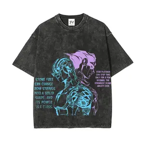 Jolyne Cujoh's "Stone Free" and her father Jotaro Kujo's "Star Platinum" from JoJo's Bizarre Adventure. Themed Washed American Style T-Shirt, Made in the USA | Premium 100% Cotton Streetwear T-Shirt | Relaxed Fit