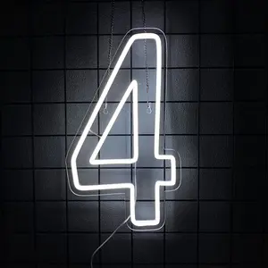 Number 4 Neon Sign Birthday Led Sign Number Four Light Up USB Powered Big Number Sign Light Up Neon Signs for Birthday Night Light Party Anniversary Wedding Christmas Home Bar Decor