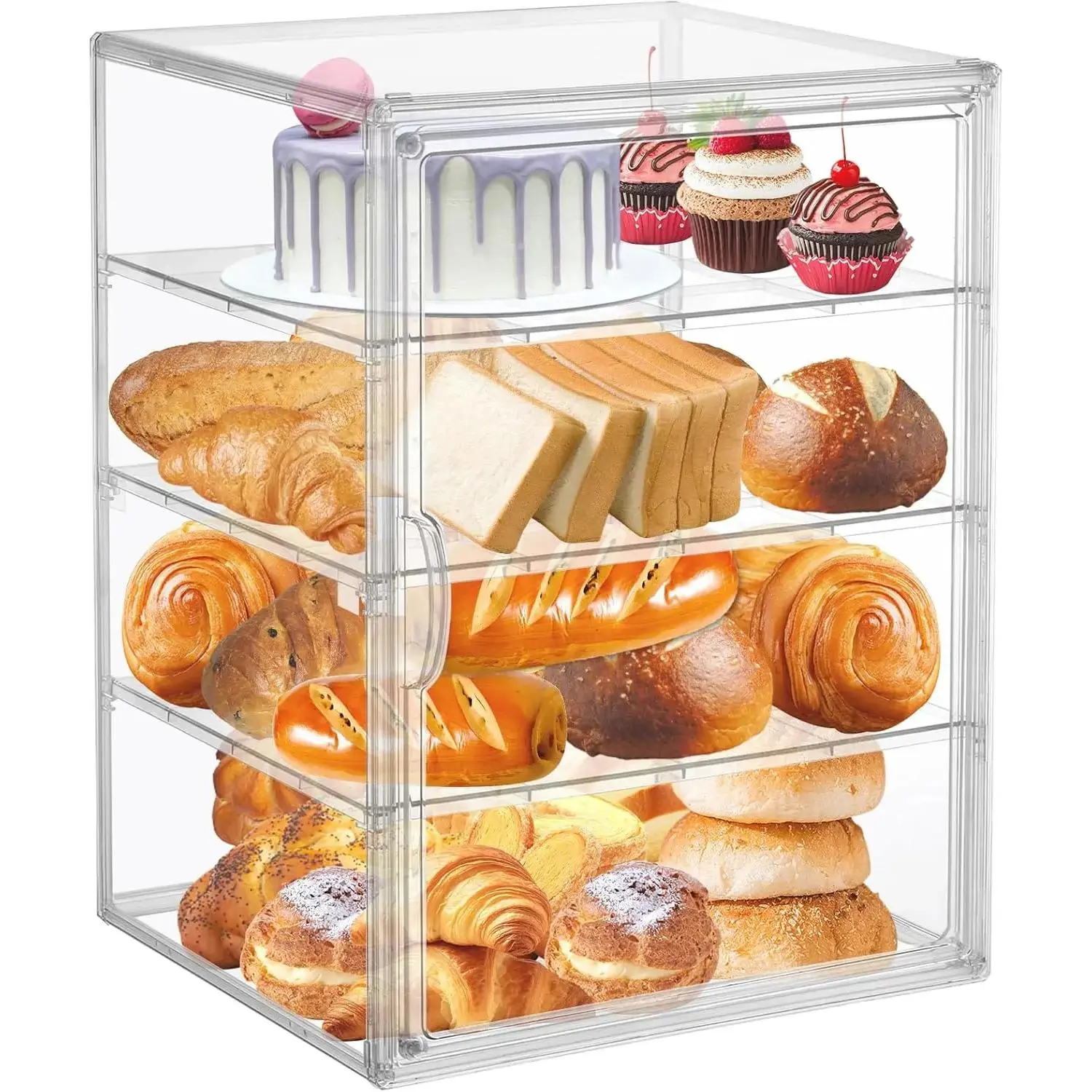 4 Layers Adjustable Clear Bread Storage Box for Kitchen Countertop,Large Bread Storage Container, 4 Layers  Pastry Display Case, Clear Boxes Bread Holder for Bread, Bagel, Muffins