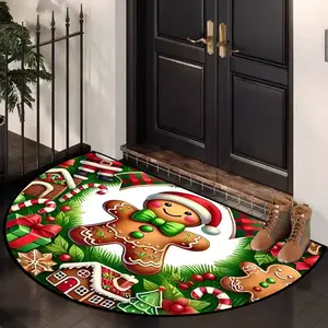 Christmas themed cookie man printed doormat, soft, non-slip, machine washable rug, snowflake plaid design welcome mat, perfect for entrance, kitchen, balcony, living room, bathroom, outdoor porch, Christmas decoration, Christmas gift