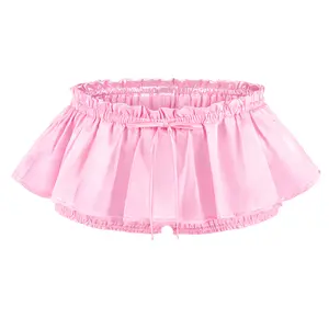 LittleForBig Women's Shiny Satin Ruffle Mini Bloomer Skirt - Pink, Elegant and Versatile Bottoms for Womenswear