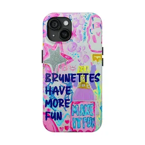 Glittercutie Brunettes Have More Fun Phone Case Make It Fun Pink Preppy Collage Preppy Colorful School Girls Phone Cases Phone Cover Hard Case Tough 2-piece Phone Case Compatible with Samsung Galaxy S25