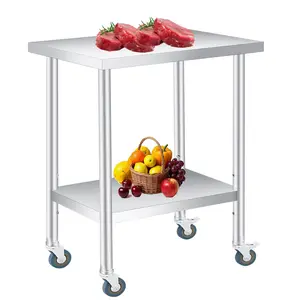 【GARVEE】Stainless Steel Table With Wheels-12x24x35Inch Metal Work Table With Lockable Wheels, 2 Tiers Stainless Prep Table With Adjustable Shelves for Kitchen, Office, Commercial and Gar