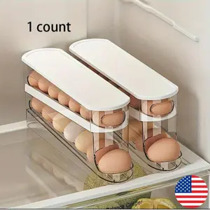 Clear Egg Storage Box 1 Count Space Saving Rolling Egg Holder Durable Plastic Egg Organizer for Refrigerator Kitchen Accessories Stackable Fridge Organizer