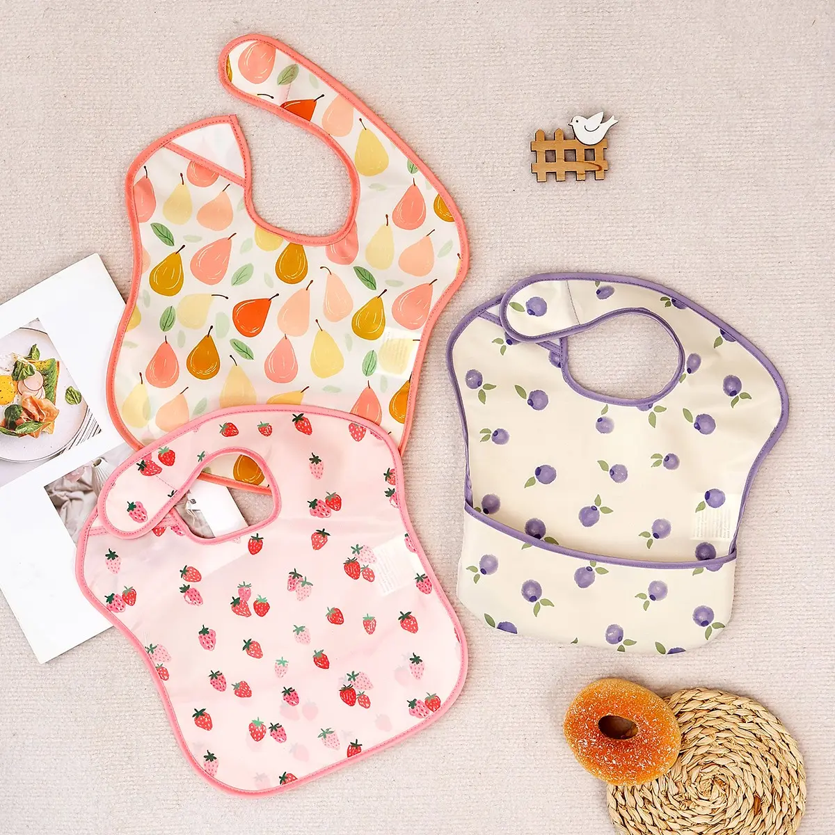 Fruit Print Baby Bibs, 3 Counts/set Soft Breathable Baby Bibs, Baby Bibs for Boys & Girls, Baby Essentials, Newborn Baby Stuff, Adjustable Bib Straps
