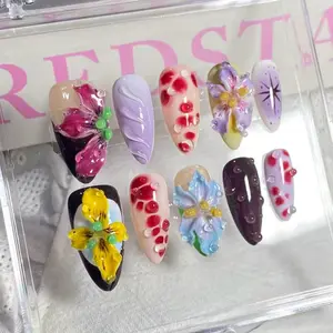 Unleash your Y2K vibe with our Mixed Design 3D Flower Press-On Nails!